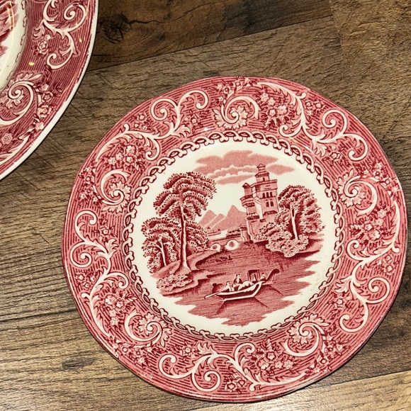 Vintage Canterbury River scene 10 & 7 inch Red Scenic Made in. England Set - Picture 4 of 5